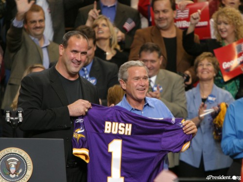 President George W. Bush and Minnesota Viking Head Coach Mike Tice