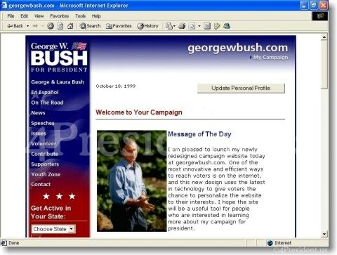George W. Bush 2000 Website Home Page - October 18, 1999