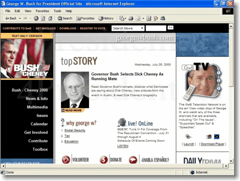 George W. Bush 2000 Website Home Page - July 25, 2000