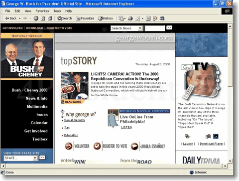 George W. Bush 2000 Website Home Page - August 3, 2000