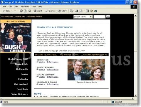 George W. Bush 2000 Website Home Page - November 8, 2000