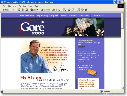 Al Gore 2000 Web Site Home Page - April 6, 1999