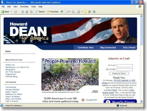 oward Dean 2004 Web Site Home Page on June 23, 2003
