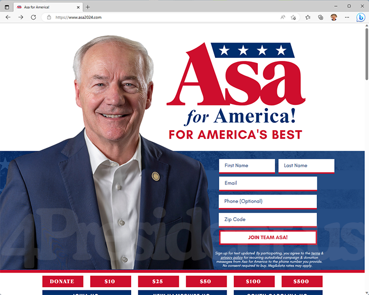 Asa Hutchinson 2024 Website, May 3, 2023
