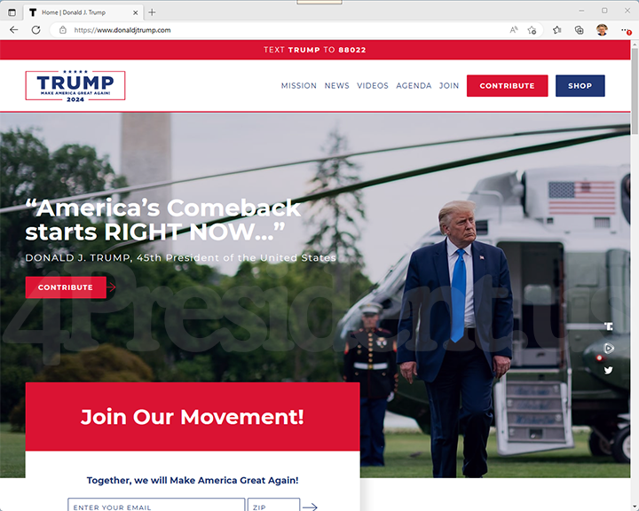 Donald Trump 2024 Website, January 2, 2023