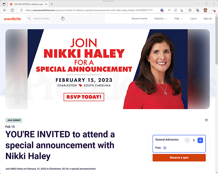 Nikki Haley 2024 Website, February 1, 2023