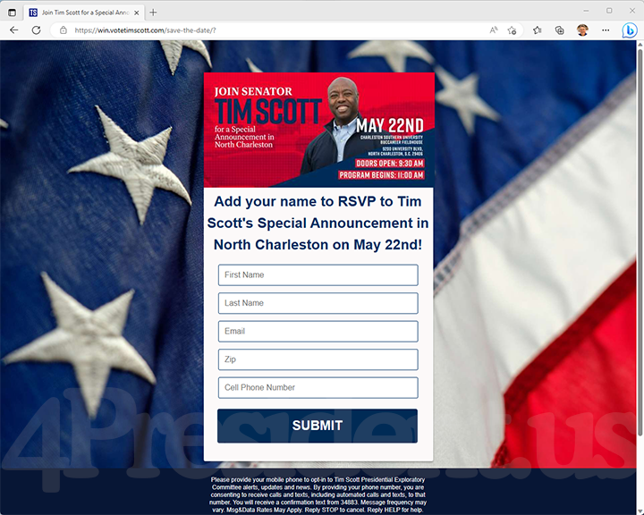 Tim Scott 2024 Website, May 2, 2023