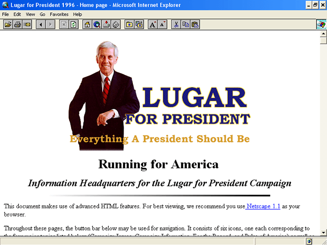 Dick Lugar 1996 Web Site