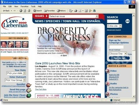 Gore Lieberman 2000 Website Home Page - August 14 2000