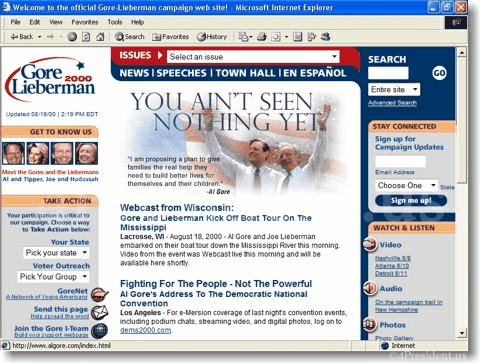 Gore Lieberman 2000 Website Home Page - August 17, 2000