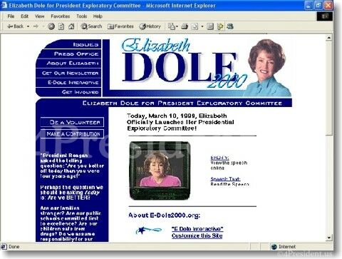 Elizabeth Dole 2000 Web Site Home Page - March 10, 1999