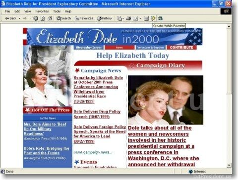 Elizabeth Dole 2000 Web Site Home Page - October 20, 1999