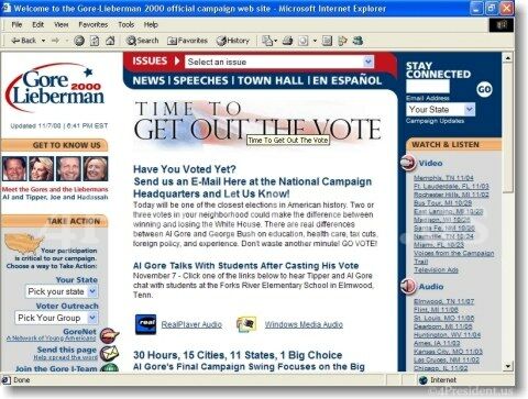 Gore Lieberman 2000 Website Home Page - November 7, 2000 to December 13, 2000