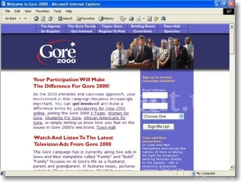 Al Gore 2000 Web Site Home Page - November 28, 1999