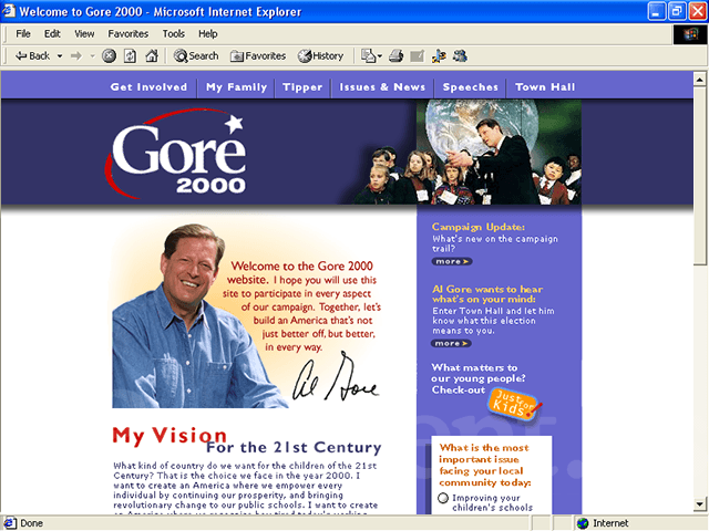 Al Gore 2000 Website - April 6, 1999