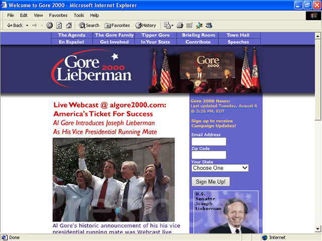 Al Gore 2000 Website - August 8, 2000