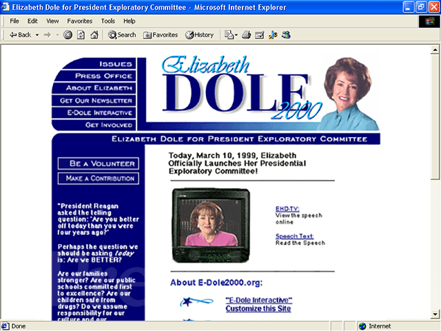 Elizabeth Dole 2000 Web Site - March 10, 1999