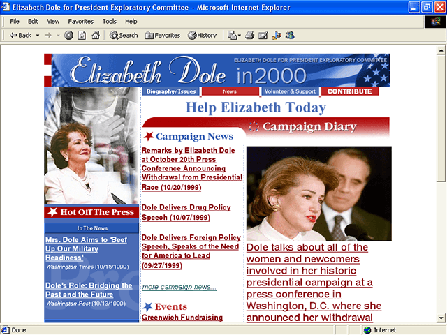 Elizabeth Dole 2000 Web Site - October 20, 1999