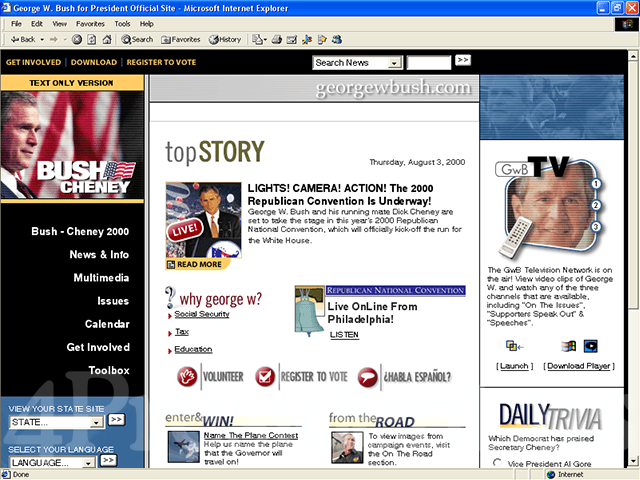 George W. Bush 2000 Web Site - August 3, 2000