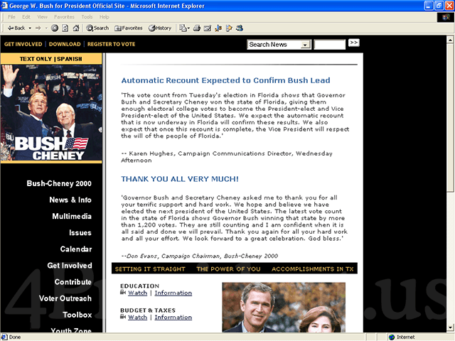 George W. Bush 2000 Web Site - November 8, 2000 to December 13, 2000