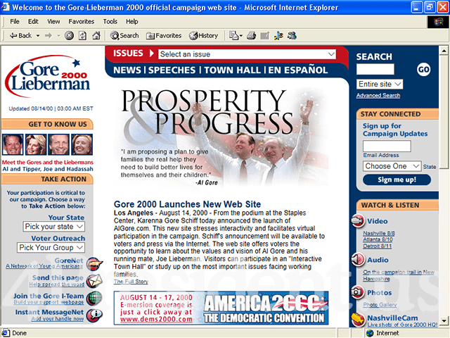 Gore Lieberman 2000 Web Site - August 14, 2000