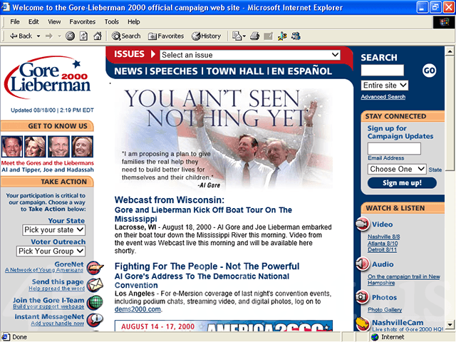 Gore Lieberman 2000 Web Site - August 17, 2000