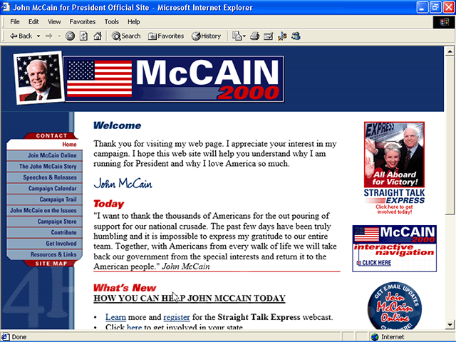 John McCain 2000 Web Site