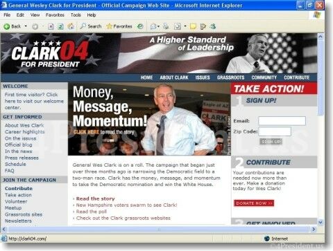 Wesley Clark 2004 Home Page on January 3, 2004