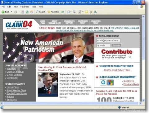 Wesley Clark 2004 Home Page on September 25, 2003