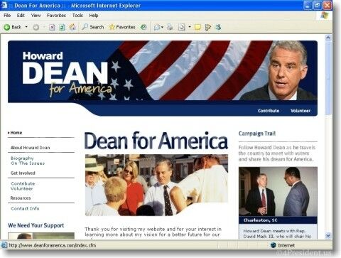 oward Dean 2004 Web Site Home Page on January 23, 2003