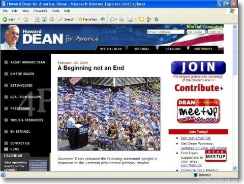 oward Dean 2004 Web Site Home Page on February 18, 2004