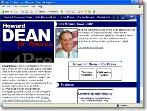 oward Dean 2004 Web Site Home Page on September 23, 2002