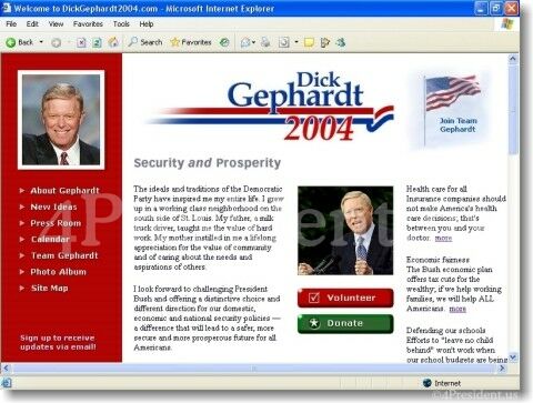 Dick Gephardt 2004 Website Home Page on February 10, 2003