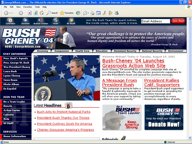 Bush Cheney '04 Web Site - August 19, 2003