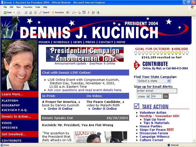 Dennis Kucinich 2004 Web Site - October 30, 2003