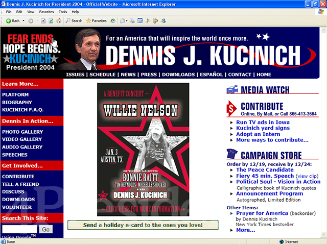Dennis Kucinich 2004 Web Site - December 16, 2003