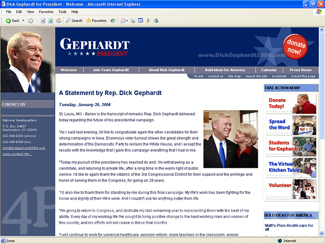 Dick Gephardt 2004 Web Site - January 21, 2004