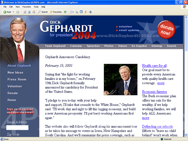 Dick Gephardt 2004 Web Site - February 19, 2003