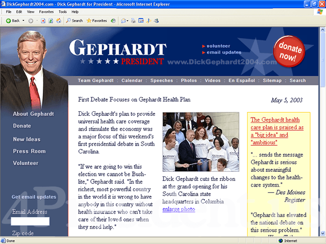 Dick Gephardt 2004 Web Site - May 5, 2003