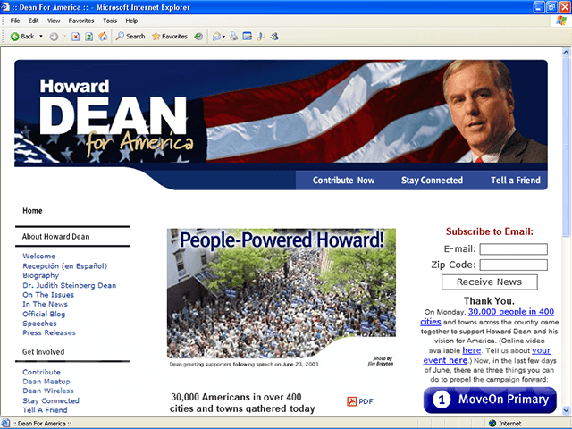 Howard Dean 2004 Web Site - June 23, 2003