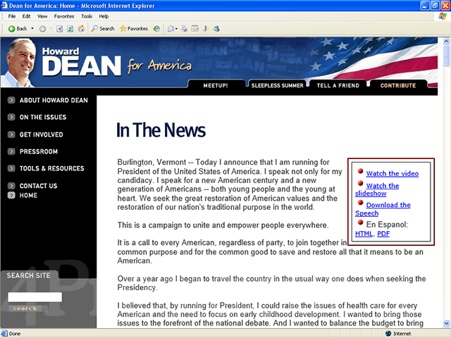 Howard Dean 2004 Web Site - July 31, 2003