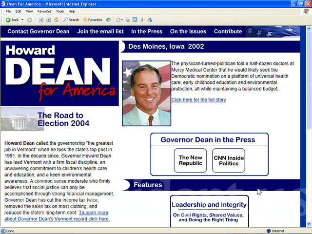 Howard Dean 2004 Web Site - September 23, 2002