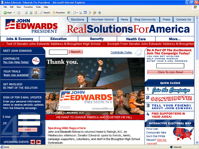John Edwards 2004 Web Site - March 4, 2004