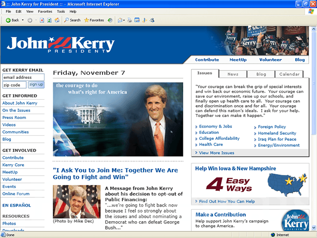 John Kerry 2004 Web Site - November 7, 2003