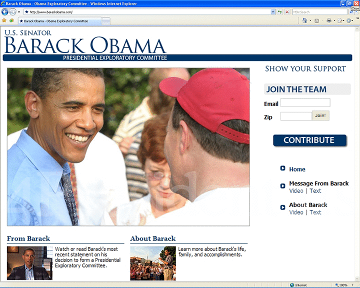 Barack Obama 2008 Website - January 16, 2007