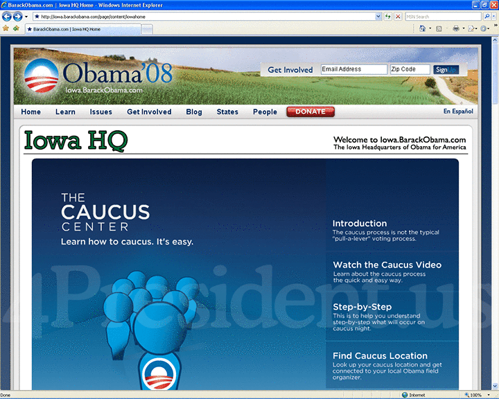 Barack Obama 2008 Website - April 24, 2007