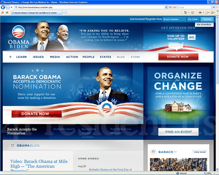 Barack Obama 2008 Website - August 28, 2008