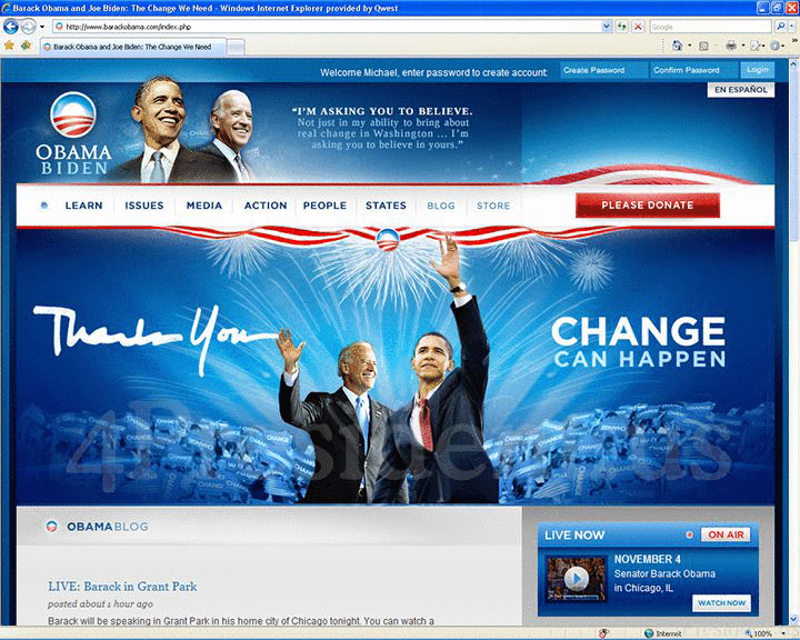 Barack Obama 2008 Website - November 4, 2008