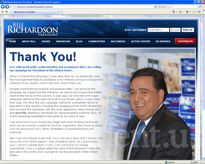 Bill Richardson 2008 Website - January 10, 2008