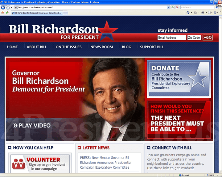 Bill Richardson 2008 Website - January 21, 2007